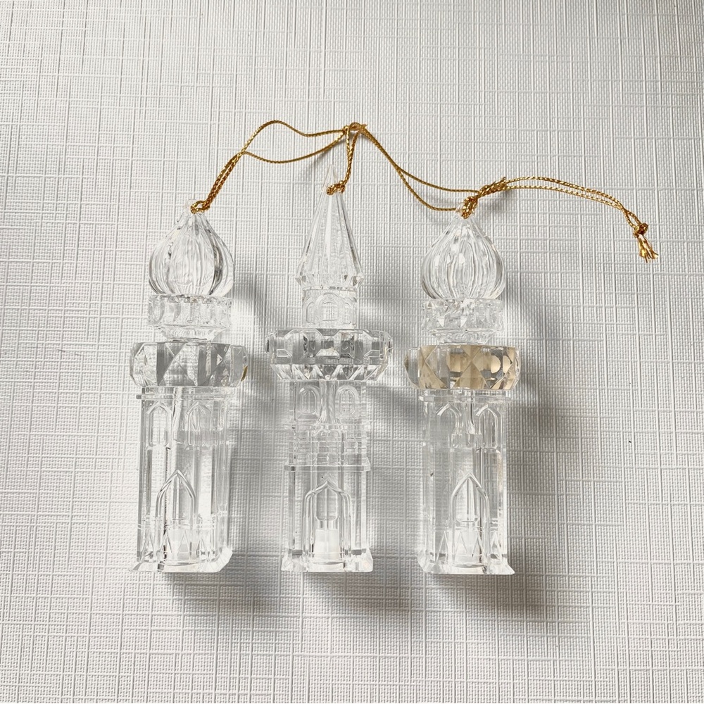 Set 3 Vintage Clear Acrylic Crystal Cathedral Tower Christmas Ornaments Taiwan